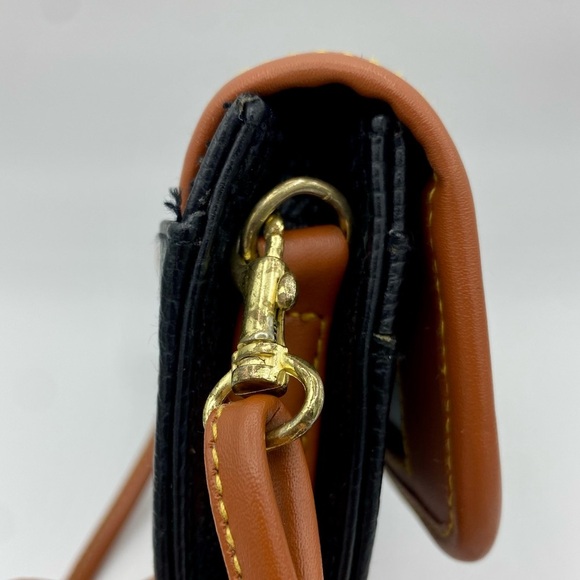 Vintage Small Navy Blue Leather With Brown Trim Purse Crossbody Purse Gold - Picture 6 of 8